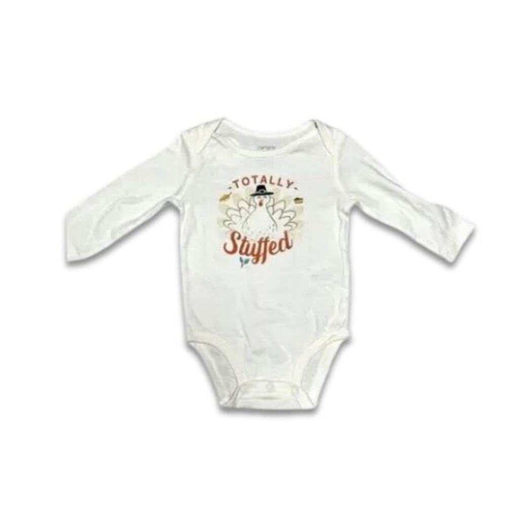 Carters Turkey One Piece Bodysuit Long Sleeve Totally Stuffed Print Cream 6M NWT